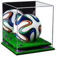 thumbnail image 1 of Acrylic Mini - Miniature (not Full Size) Soccer Ball Display Case with Mirror, Purple Risers and Turf Base (A015-PR), 1 of 2