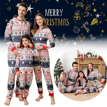 

Matching Family Footed Pajamas Hoodie Sleeper Christmas PJ s Festival Snowflake Cozy Warm Onesie