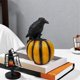 thumbnail image 3 of Halloween Crow Pumpkin Figurine Black Raven Pumpkin Resin Statue, 3 of 5