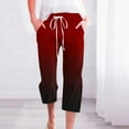 thumbnail image 3 of Scyoekwg Lightweight Capris for Women Elastic Waisted Cotton Linen Shorts Drawstring Straight Wide Leg Trousers Pants Gradient Color Trendy Ladies Capris Pants (Wine,XXL), 3 of 5