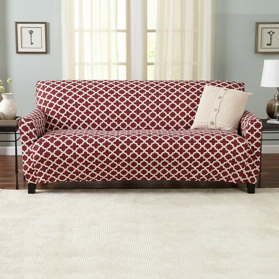 Great Bay Home Stretch Printed Washable Sofa Slipcover (Sofa, Burgundy)