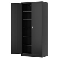 Metal Storage Cabinet-71” Tall Steel File Cabinets with Lockable Doors and Adjustable Shelves-Black Steel Storage Cabinet for Home,Kitchen, School, Office, Garage