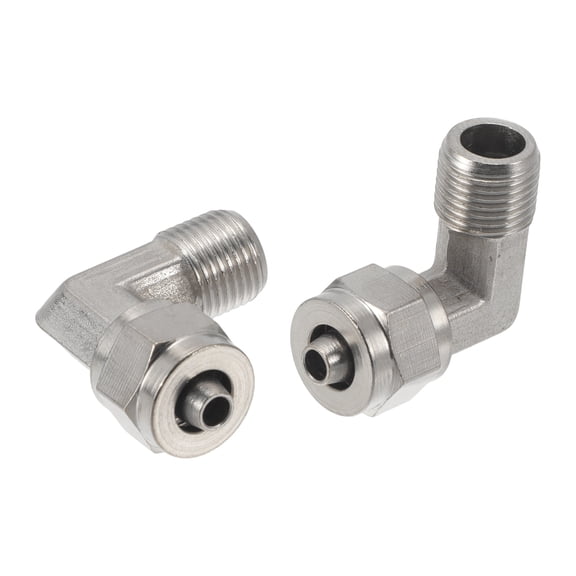 Unique Bargains Push to Connect Air Fittings 6mm / 1/4" 90 Degree Elbow Air Line Quick Connector Nickel Plated Copper 9.7mm / 1/8"BSPT 2 Pcs Silver Tone