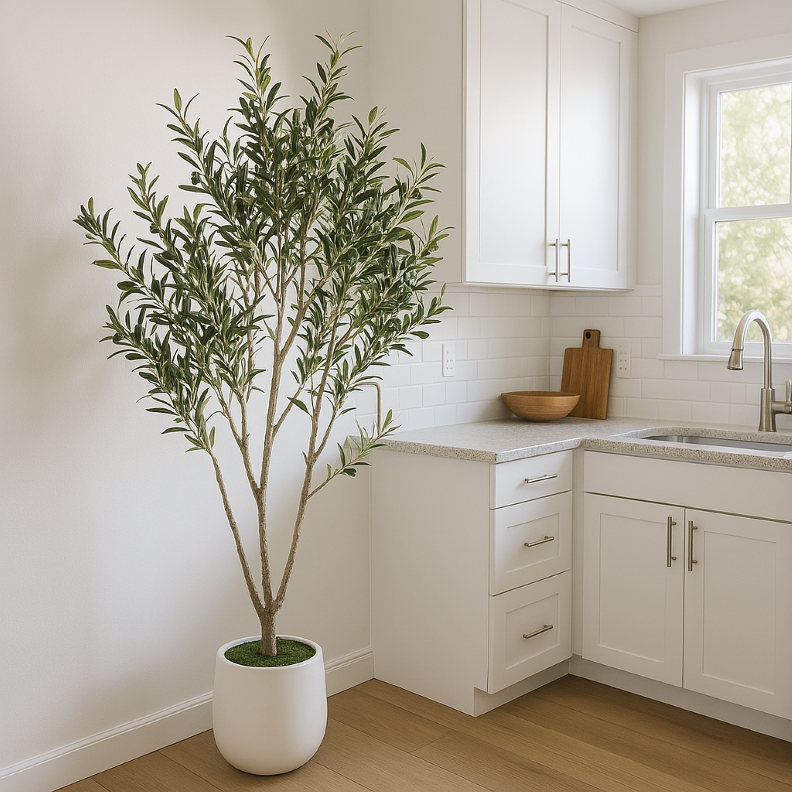 VIVATREES 6FT Artificial Olive Tree Faux Olive Plant Realistic Leaves Silk Tree with White Pot Planter Lifelike Green Leaves & Olive Fruits for Home Office Decor, Interior Outdoor Decoration