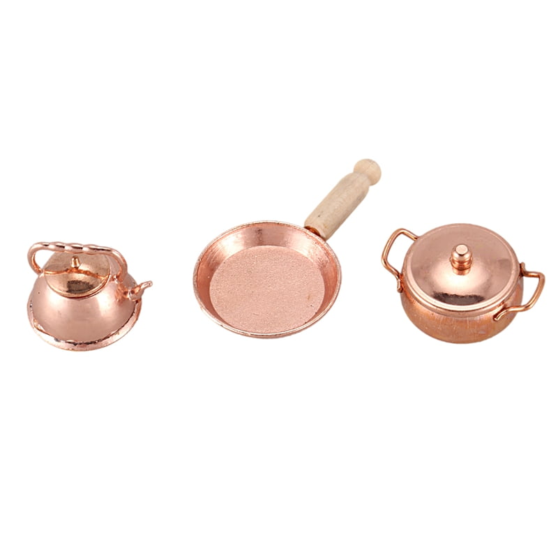 Dolls House Miniature Kitchen Accessory Copper Pot Set 