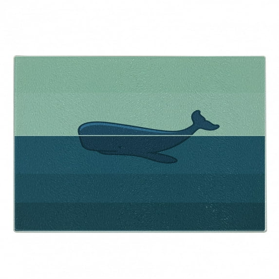 Whale Cutting Board, Big Blue Whale Half of It Swimming on the top of Ocean Sea Life Image, Decorative Tempered Glass Cutting and Serving Board, Small Size, Pale Blue and Dark Blue, by Ambesonne