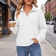 thumbnail image 2 of Jsaierl Quarter Zip Sweatshirts for Women Fall Solid Color V Neck Sweatshirt Lightweight Loose Fit Pullover Cotton Working Out Long Sleeve Tops, 2 of 9