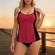 thumbnail image 2 of Conjunto de Bikini de Cintura Alta para las Mujeres Color Sólido Correa sin Espalda Dos Piezas, Bloque de Color Fuera Del Hombro Tanjini Traje de Baño, 2 of 7