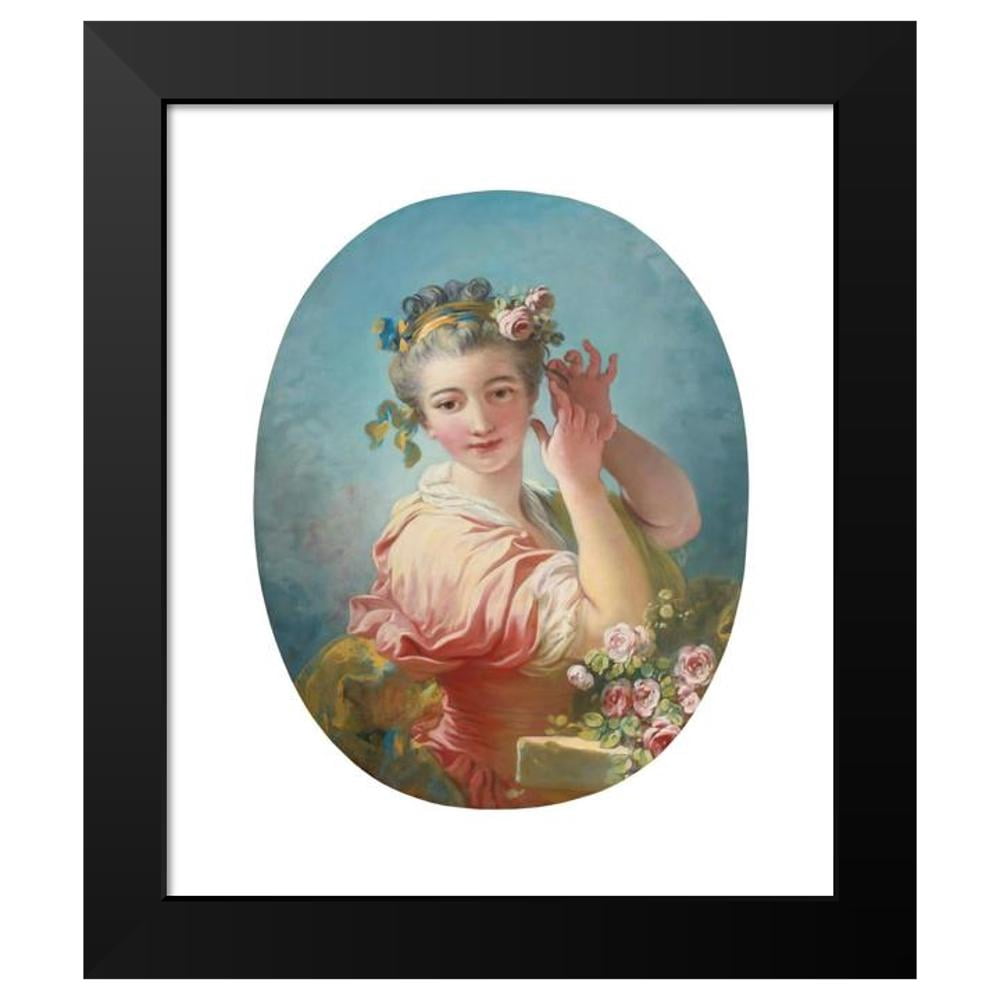 Jean-Honoré Fragonard 12x14 Black Modern Framed Museum Art Print Titled - A Young Woman Adorning Her Powdered Coiffure with a Spray of Roses