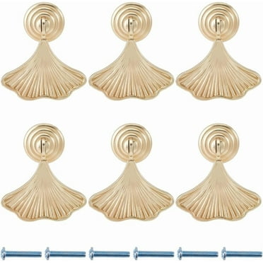 6 Packs Golden Ginkgo Drawer Knob Draw Handle Pull Cabinet Knobs Dresser Knobs Alloy Drawer Pulls Single Hole with Screw for Kitchen Furniture Cupboard Wardrobe Door Pulls 2x1.92 Inch DIY