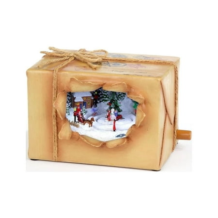 Icy Giftware Set of 2 Brown and White Animated Musical Peeking Christmas Package Figurines 4"