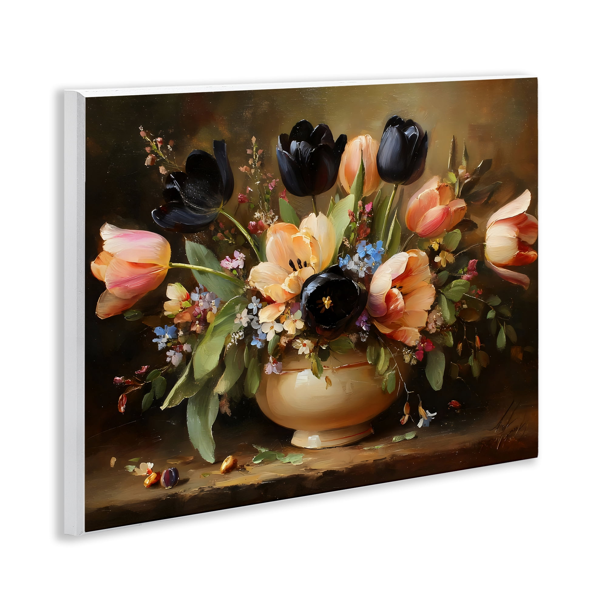 Stupell Industries Black Tulips & Peach Bouquet Wall Plaque Art, design by Franklyn Gregory