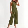 thumbnail image 2 of PBFRDSJ Jumpsuits for Women Casual Sleeveless Mock Neck Ruched Wide Leg Jumpsuit Casual Formal Long Romper with Pockets, 2 of 7