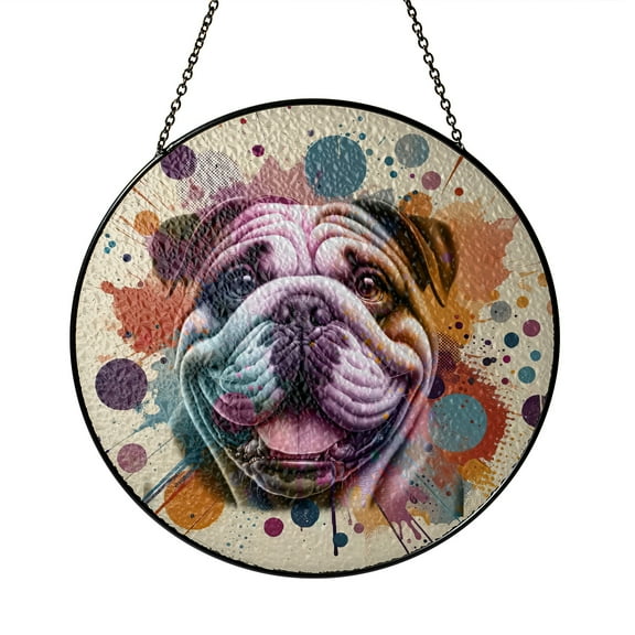 Bulldog Portrait Watercolor Vintage Retro Styles Stained Glass Suncatcher Dog Lover Gifts Idea Window Hanging Sign Decor - 00001
