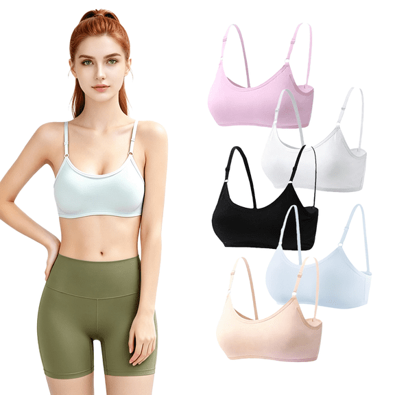 Girls Padded Training Bras Fit for 10-16 Years Teens & Big Elastic Shoulder Straps Sports Bralette Cami Bra Running Solid