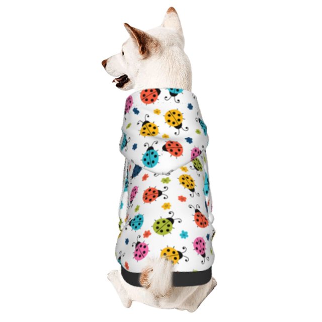 Fotbe Ladybugs And Flowers Sudadera con Estampado para Perros Pequeños – Suéter con Capucha para Mascotas, Tela Suave de Forro Polar con Bolsillo-Small