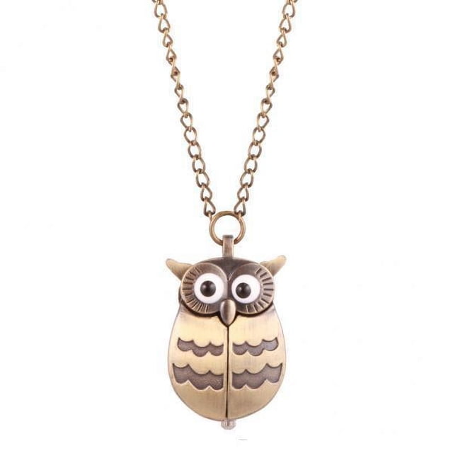 lionlar 2xCute Antique Chain Night Owl Pattern Pocket Watch Numerals Clock 2 Pcs