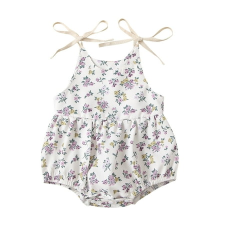 

Little Girl Onesies Romper Black Flower Jumpsuit Sleeveless Sling Baby Printed White Summer Girls Romper Jumpsuit