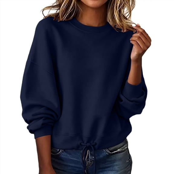 Women’s Pullover Sweatshirt Oversized Crew Neck Long Sleeve Tops Loose Drawstring Fall Fleece Sweatshirt Daily Wear