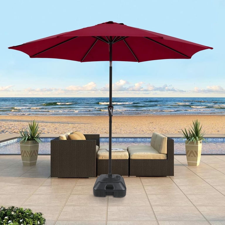 coral coast 9 ft push button tilt patio umbrella Patio Umbrella, 9-Feet Outdoor Table Market Umbrella with 8 Ribs and Push Button Tilt and Crank, for Garden Beach Deck, Dark Red, Size: 9'
