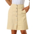 thumbnail image 1 of Falda corta de mezclilla Allegra K con botones y bolsillos Caqui L, 1 of 6