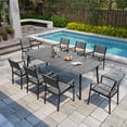 thumbnail image 3 of Cloud Fly 93" Outdoor Dining Table with Umbrella Hole Grey Rectangle Patio Dining Table for 8-10 People All Weather Patio Table with Wood-like Tabletop for Deck Backyard Garden, 3 of 6