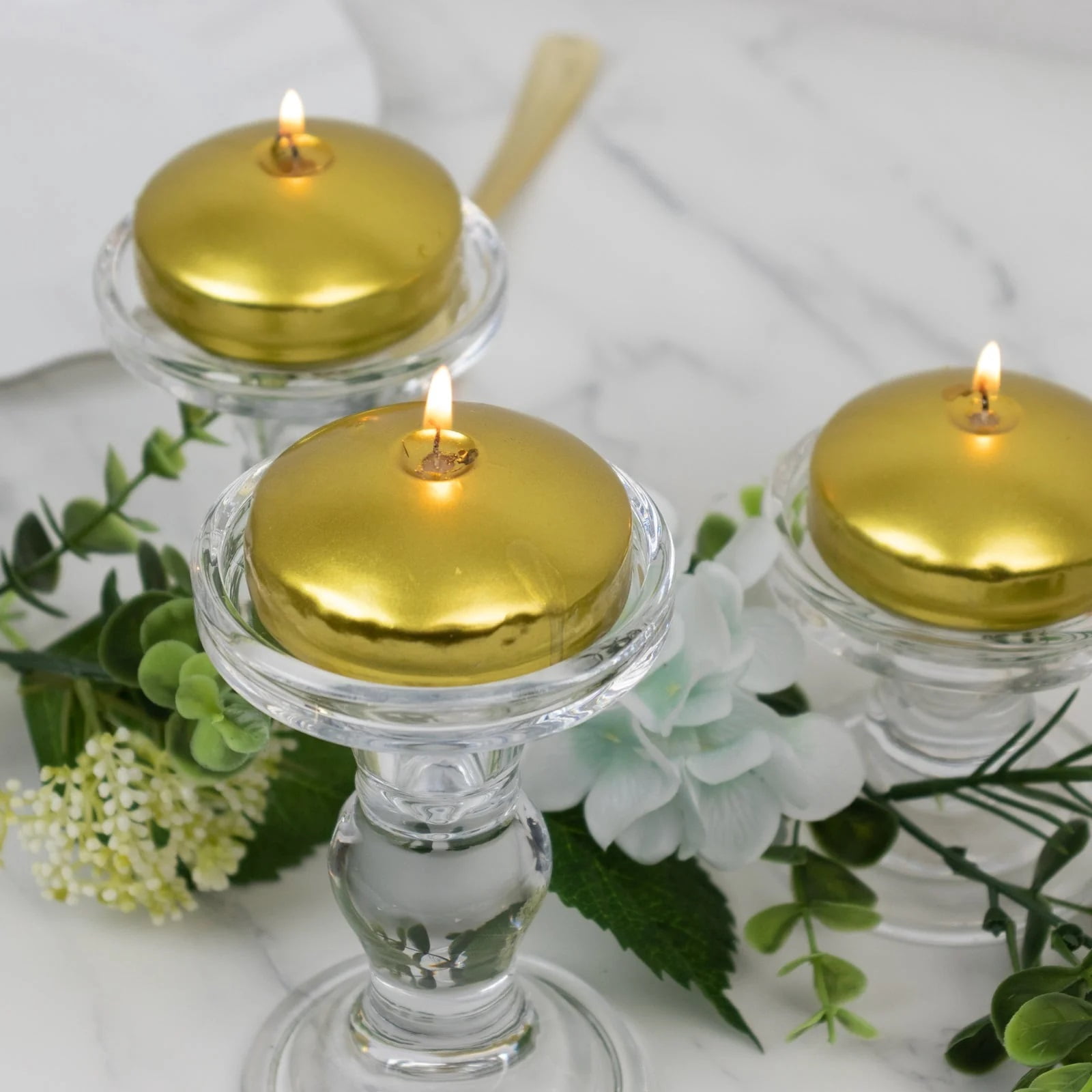 Balsa Circle 12 Gold 3 in Round Unscented Floating Candles Dripless Wax Discs Party Wedding Table Centerpieces Event Decorations Supplies