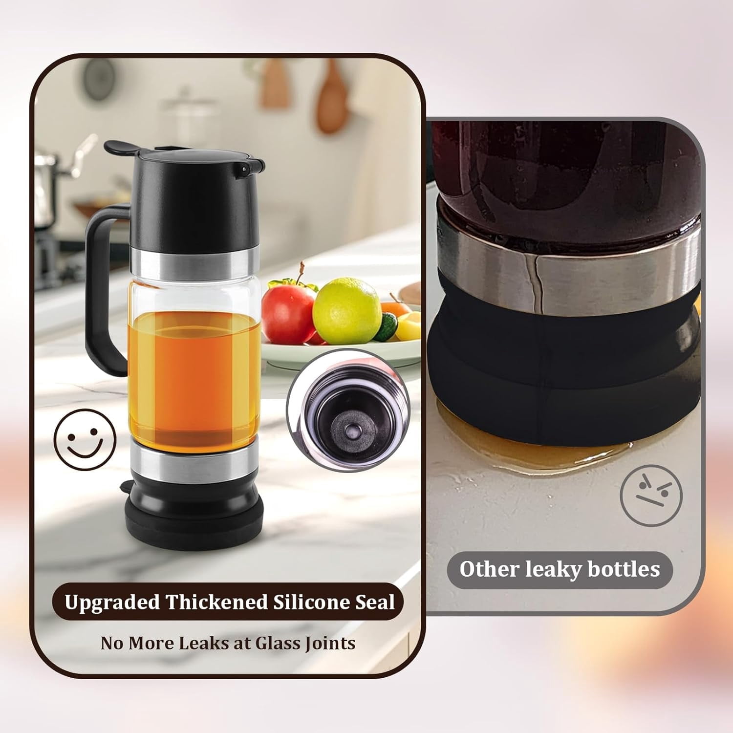 Glass Honey Dispenser No Drip with Base, 10oz Honey Pot Honey Jar Container with Handle, Maple Syrup Dispenser for Honey and Syrup