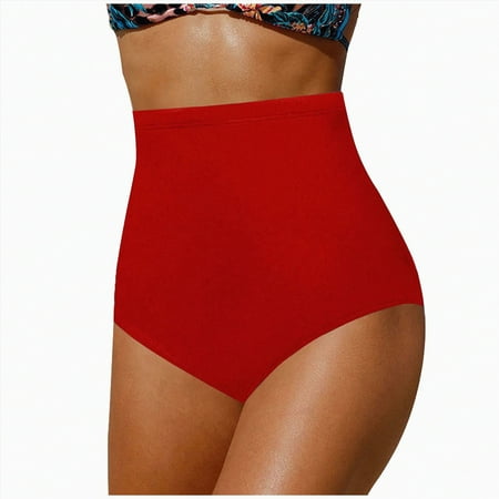Gibobby Women s Swim Bottom High Waist Retro Basic Full Coverage Bikini Tankini Swimsuit Briefs(Red XL)