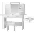 thumbnail image 2 of SMOOL Vanity with Lighted Mirror, Makeup Desk with Power Outlet, 3 Color Light Options, Adjustable Brightness, Vanity Table with 6 Storage Shelves, 2 Large Drawers and Cushioned Stool, White, 2 of 15