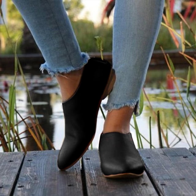 Zapatos de mujer Color sólido Moda informal Cremallera Tacones planos Botines puntiagudos resistentes al desgaste Wmkox8yii FOPL2455