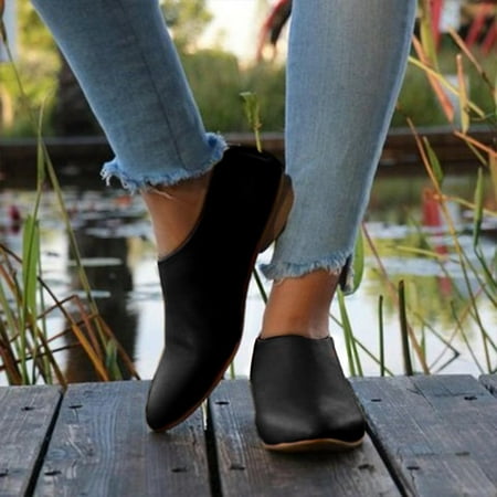 

VKEKIEO Fall Boots For Women 2023 Peak Toe Flat Heel Heels Ornamental Zipper Zip-Up Black Winter Boots