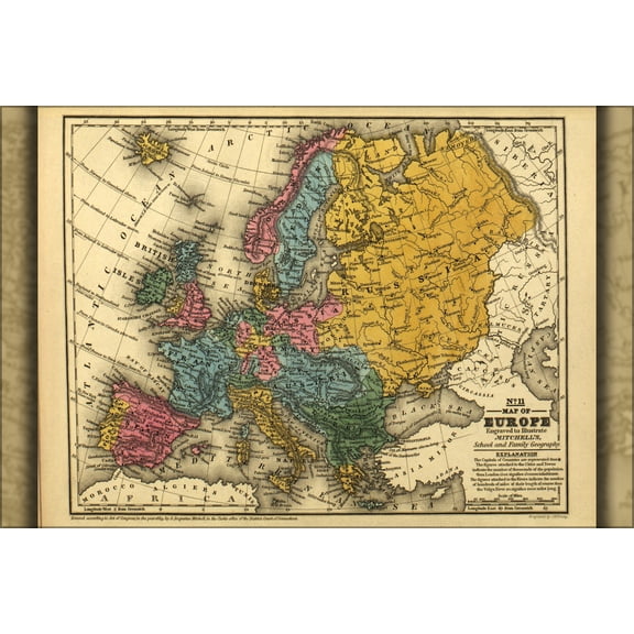 24"x36" Gallery Poster, map of Europe 1839