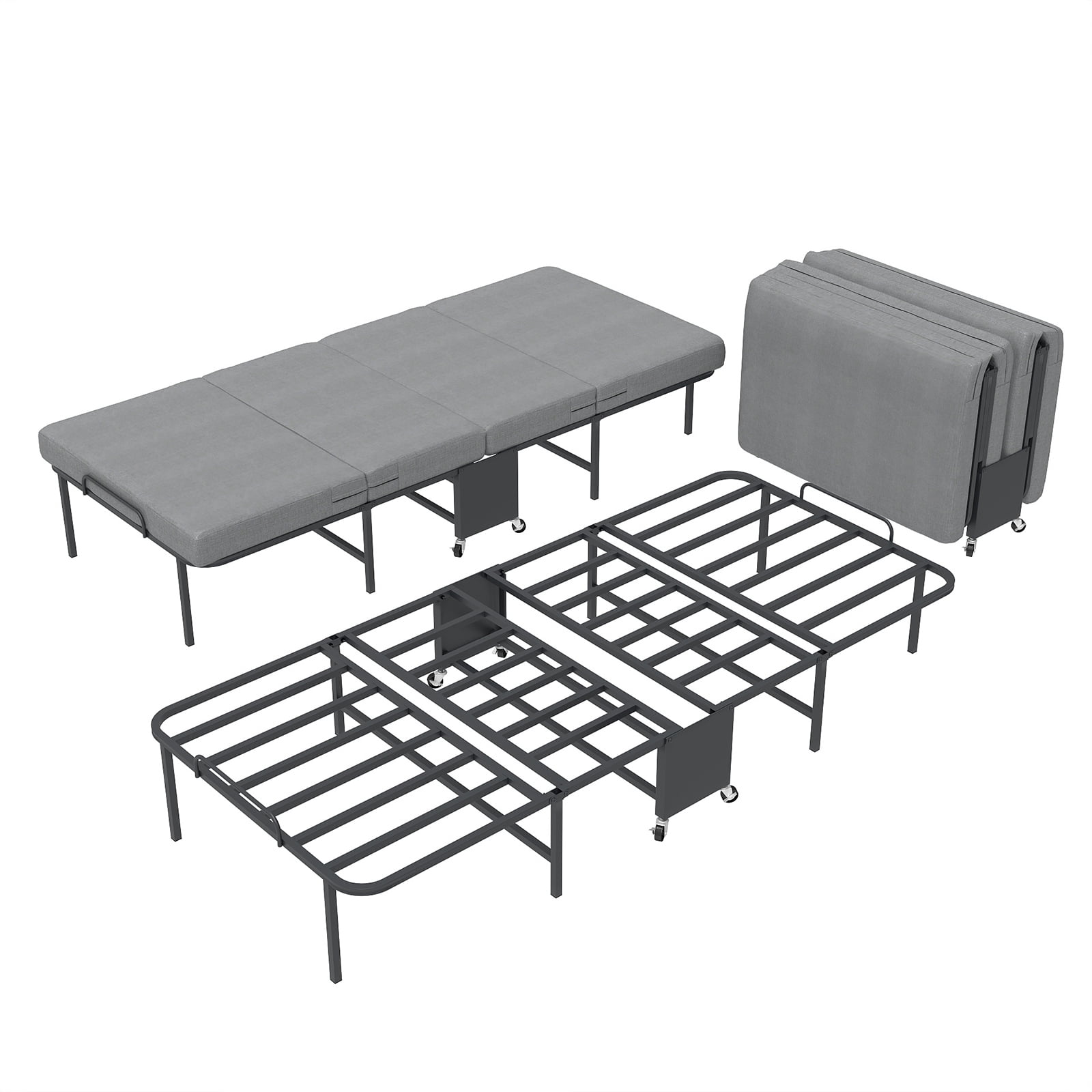 HOQBN Folding Bed with 2.36" Memory Foam Mattress, Heavy-Duty Portable Guest Bed on Wheels, Adult Single Portable Bed for Guests, Office Naps & Camping