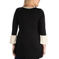 thumbnail image 2 of 24seven Comfort Apparel Women's Plus Size Black and Beige Bell Sleeve Hi Low Tunic Top, 2 of 4