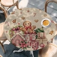 thumbnail image 2 of Beige Gingerbread Christmas Round Tablecloth, Fitted Table Cover with Elastic for 45"-54" Round Tables, Xmas Tree Gift House Star Table Cloth Outdoor Indoor Dinning Party Waterproof Tablecloths, 2 of 7