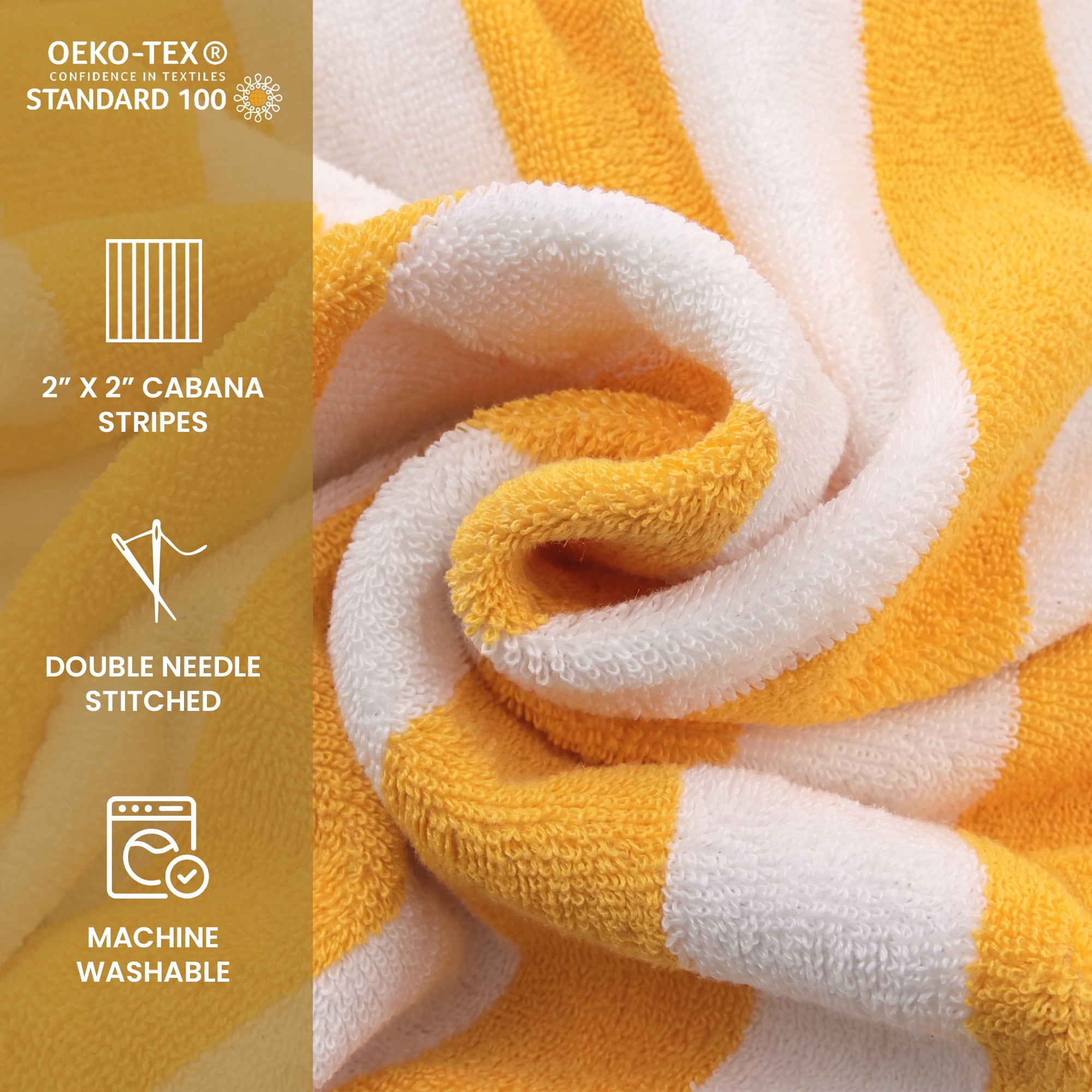 Yellow Cabana Stripe Extra Large Bulk Beach Towels 32x64 Pack of 36 - Soft Ringspun 100% Cotton Pool Towels - 3 Dozen Wholesale Beach Towel - Highly Absorbent – Perfect for Hotels, Pools and Resorts