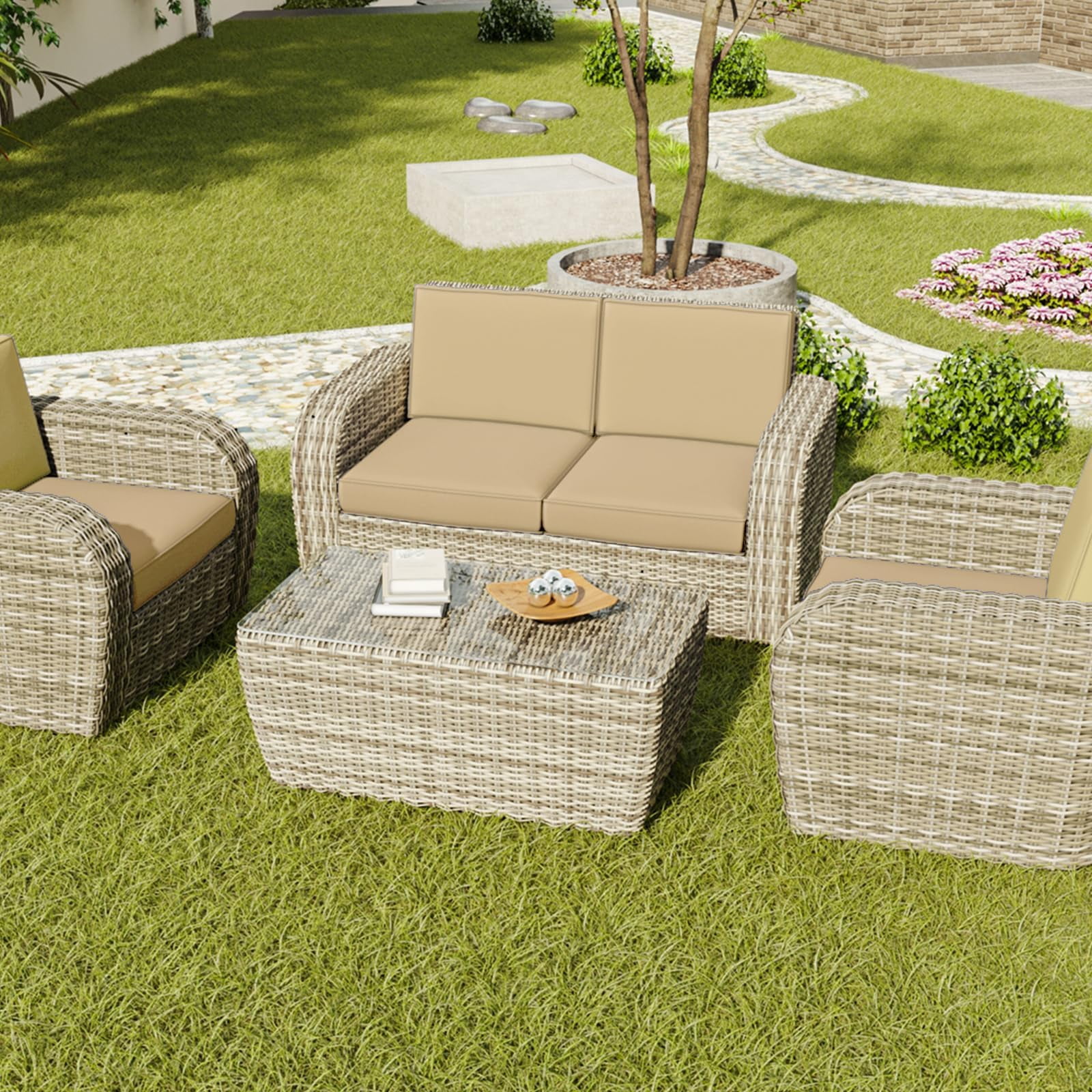 Outdoor Cushion Covers 4 Pack Waterproof&Fade Resistant Zipper Patio Furniture Cushion Covers for Couch, Sofa, Chair, Replacement Covers Only
