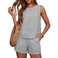 thumbnail image 2 of Laqbezok Women's 2-Piece Linen Cotton Set, Casual Sleeveless Striped Tank Top and Shorts with Pockets, Loose Fit Summer Beach Outfits Loungewear, 2 of 6