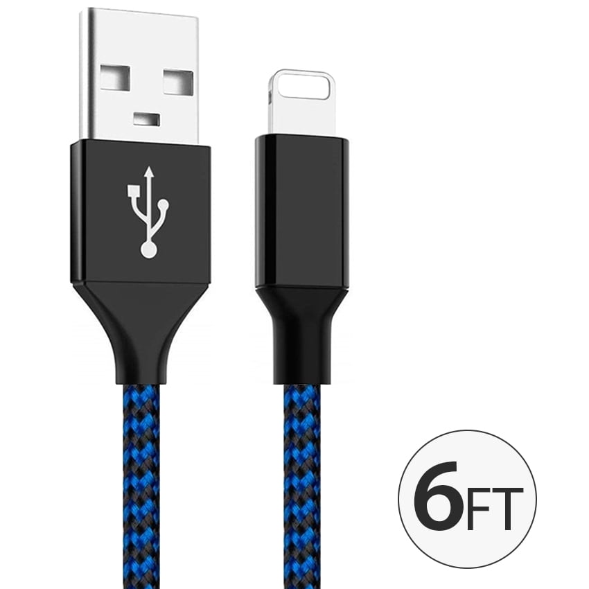 3 FT Blue&Black Extra Long Nylon Braided USB Charging & Syncing Cord Compatible with iPhone Xs/Max/XR/X/8/8Plus/7/7 Plus/6S/6S Plus/iPad iPhone Fast Charger MFi Certified Lightning Cable 5 Pack 