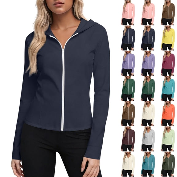 Womens UPF 50 Sun Protection Hoodie Jackets Light Weight Long Sleeve Shirts Quick Dry Hiking Outdoor Full Zip Tops