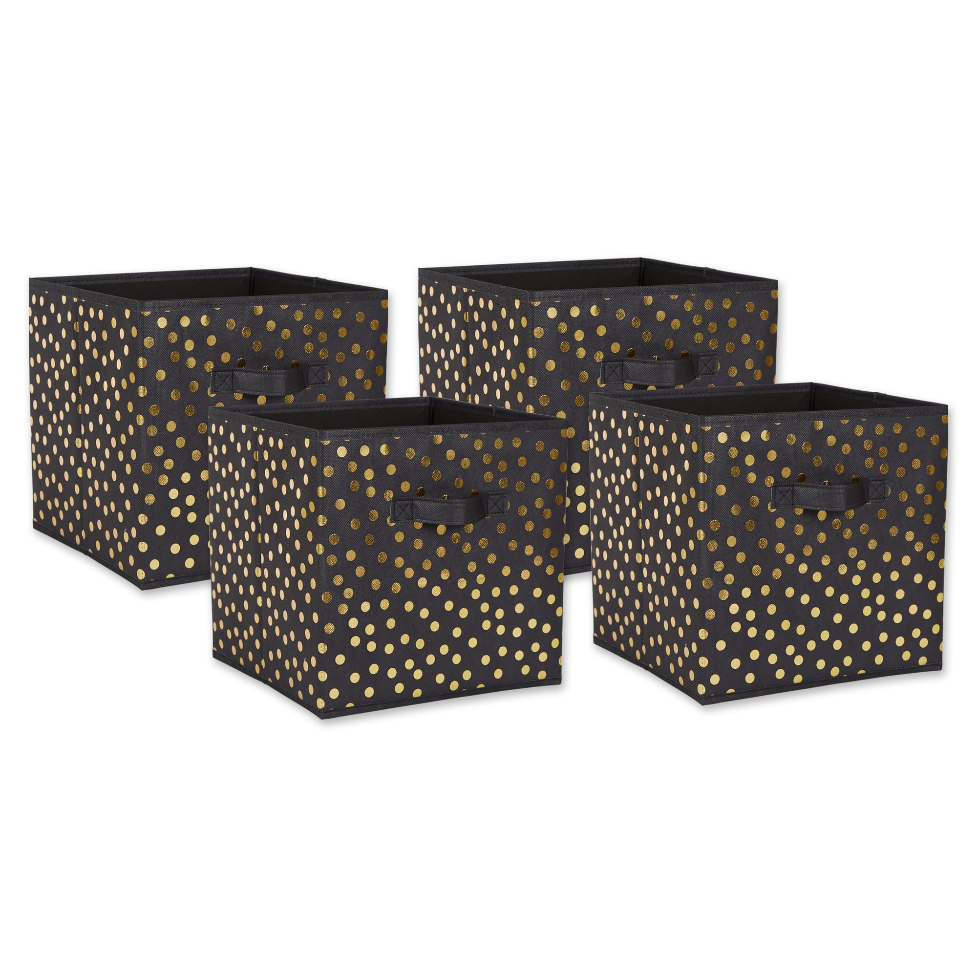 11x11x11 Cube Small Set 2 Piece DII Non Woven Storage Collection Polka Dot Collapsible Bin Black & Gold 