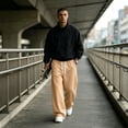 thumbnail image 6 of Men's Baggy Sweatpants Wide Leg Drawstring Elastic Waist Loose Fit Solid Color Casual Lounge Pants with Pockets, 6 of 9