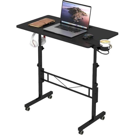 Adjustable Standing Desk for Walking Pad Treadmill Mobile Stand Up Desk with Wheels, Portable Walking Pad Table Stand, Rolling Laptop Cart for Standing or Sitting Home Office Desks, Black