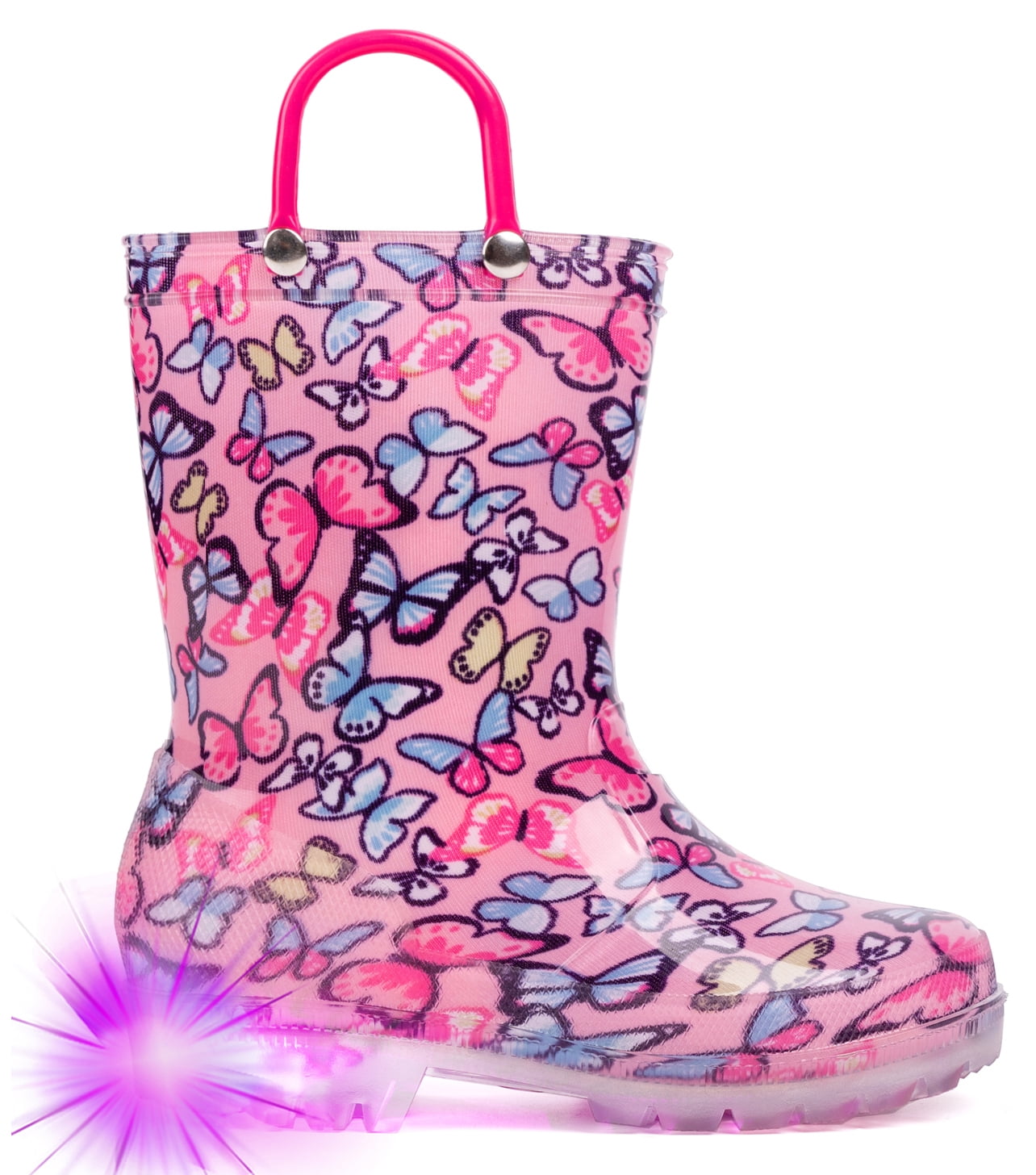 EUXTERPA Toddler-Kids Waterproof Light Up Rain Boots Patterns and Glitter Boots with Handles for Boys and Girls 