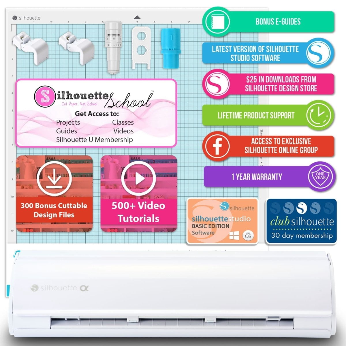 Silhouette White Cameo 5 Alpha w/ 15" x 15" Navy Heat Press & Siser HTV
