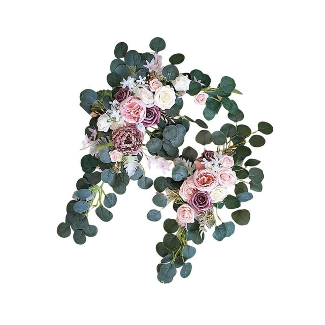 facefd Rustic Artificial Flower Swag Handmade Hanging for Parties Arbor Wedding Arch Ornament Light Pink