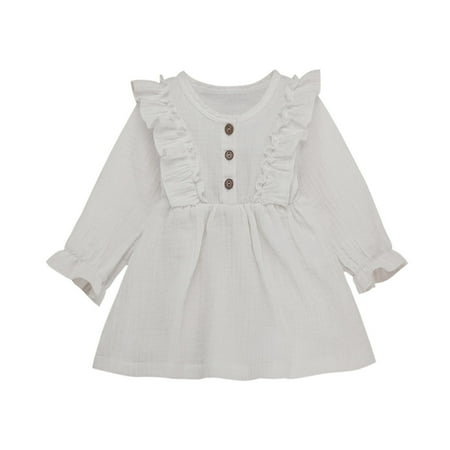 

2023 Summer Savings Girls Dress PEZHADA Toddler Girl Fall Dress Ruffles Long Sleeve Vintage Kids Solid Dresses Tops Winter Outfits Casual Clothes White E 1-2 Years