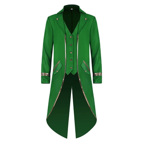 KeShDi Tuxedo Medieval Vintage Steampunk Gold Trimmed Gothic Retro Punk Style Steampunk Tailcoat Renaissance Pirate Warlock Frock Coat Halloween Men Costume Mid Length Tuxedo Costume Green XL