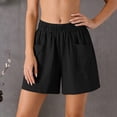 thumbnail image 5 of Bxsruta Women's Cotton Shorts High Waist Loose Fit Elastic Waistband Wide Leg with Pockets for Summer Casual Lounge, 5 of 7